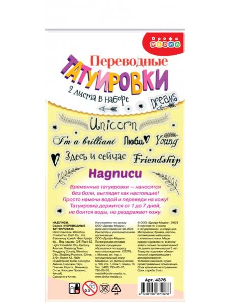4376 Переводные татуировки. Надписи