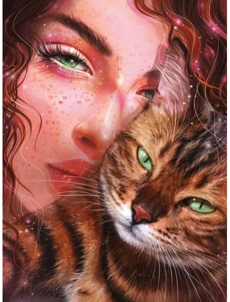 Алмазная мозаика 30*40,с подр,ДЕВУШКА С КОТ,65583