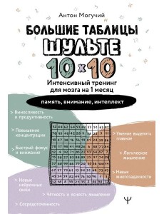 Большие таблицы Шульте 10х10. Интенсивный тренинг для мозга на 1 месяц. Отбивки: память, внимание, интеллект