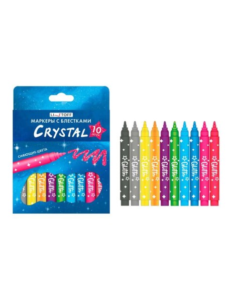 Crystal Набор маркеров с блестками Glitter. Корпус круглый. В наборе: 10 цветов. Упаковка картонная