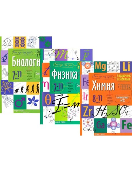 Справочник в таблицах. Биология. Физика. 7-11 кл. Химия 8-11 кл. (комплект из 3-х книг)