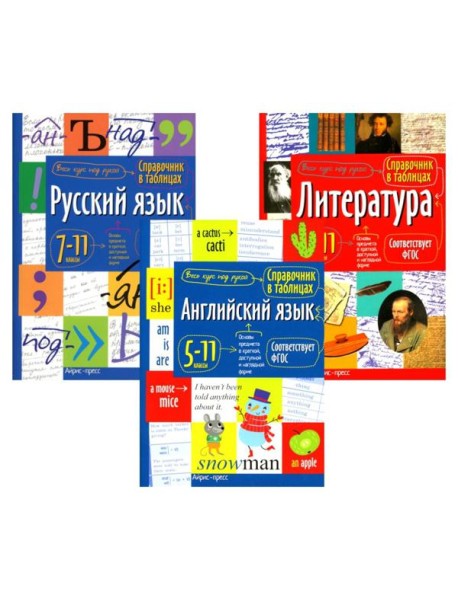 Справочник в таблицах. Русский язык. Литература. Английский язык. 7-11 кл. (комплект из 3-х книг)